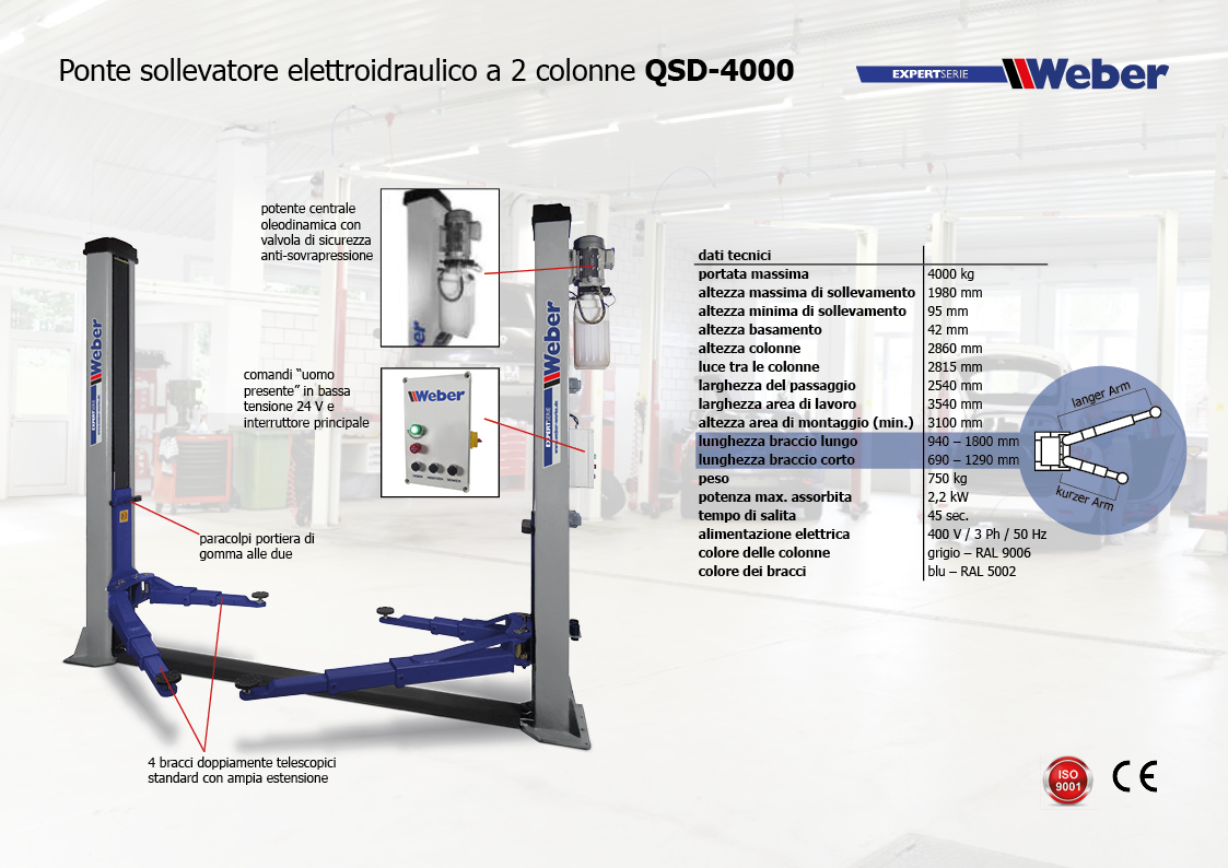 Ponte sollevatore elettroidraulico a 2 colonne Weber Expert-Serie QSD-4000