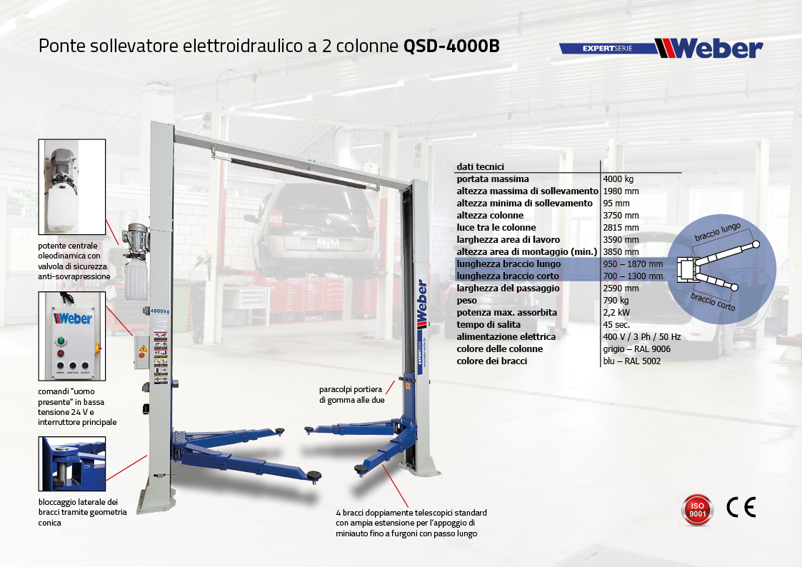 Ponte sollevatore elettroidraulico a 2 colonne Weber Expert-Serie QSD-4000B