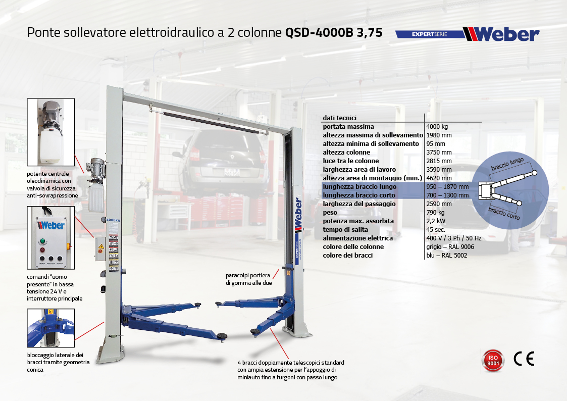 Ponte sollevatore elettroidraulico a 2 colonne Weber Expert-Serie QSD-4000B