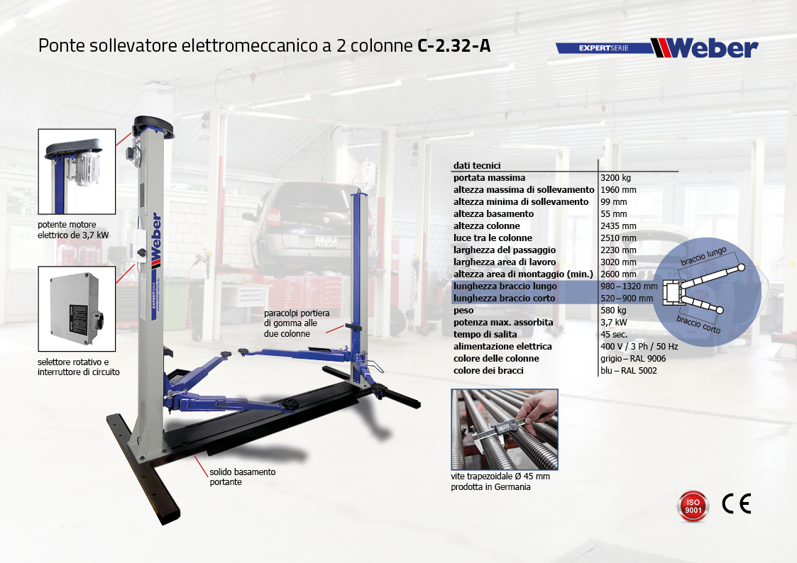 Ponte sollevatore elettromeccanico a 2 colonne Weber C-2.32-A