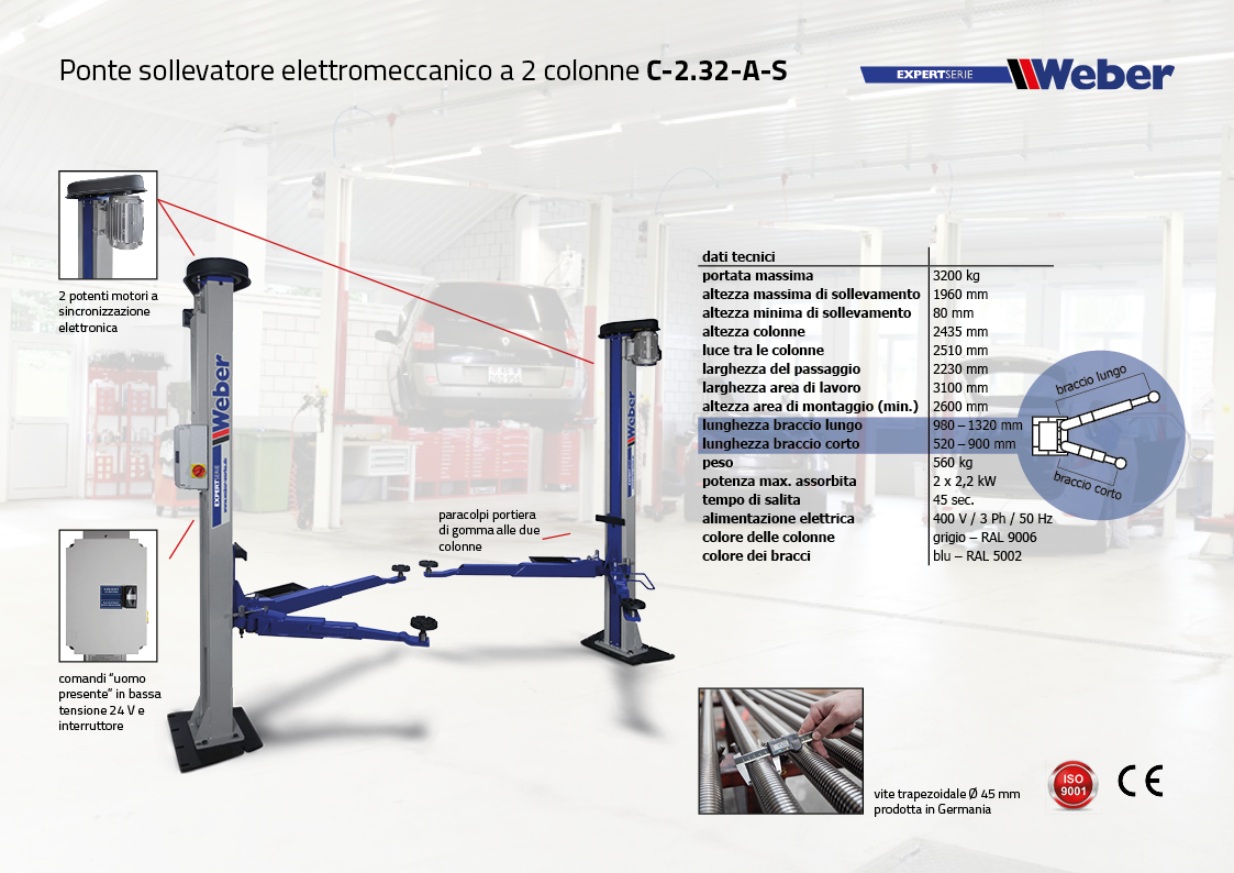 Ponte sollevatore elettromeccanico a 2 colonne C-2.32-A-S