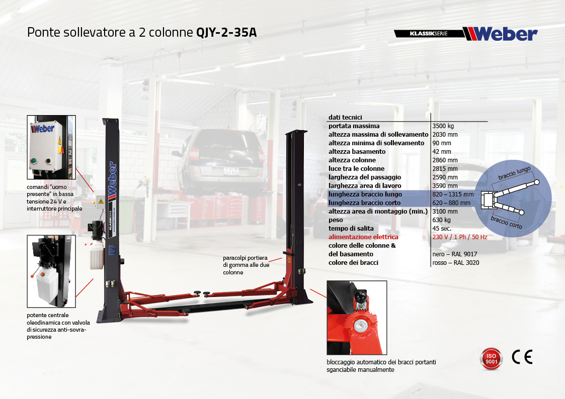Ponte sollevatore Weber Klassik Serie 2 colonne QJY-2-35A – 230V