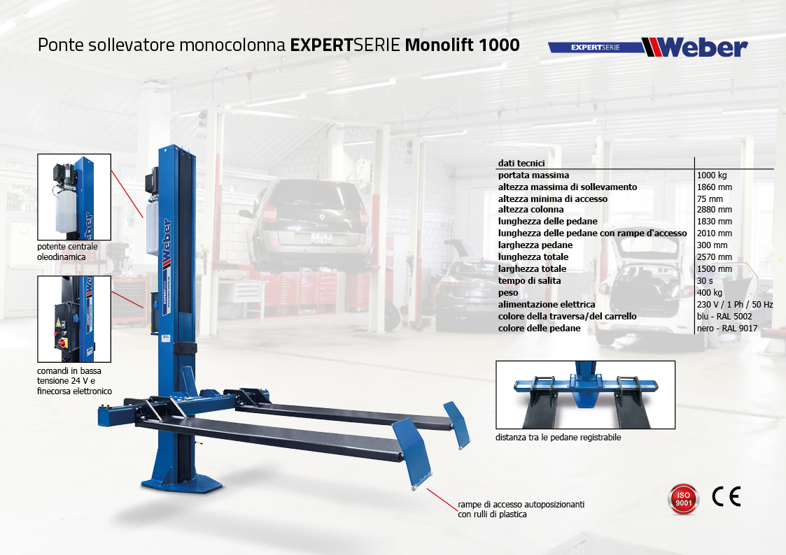 Ponte sollevatore monocolonna Weber Expert Serie Monolift 1000