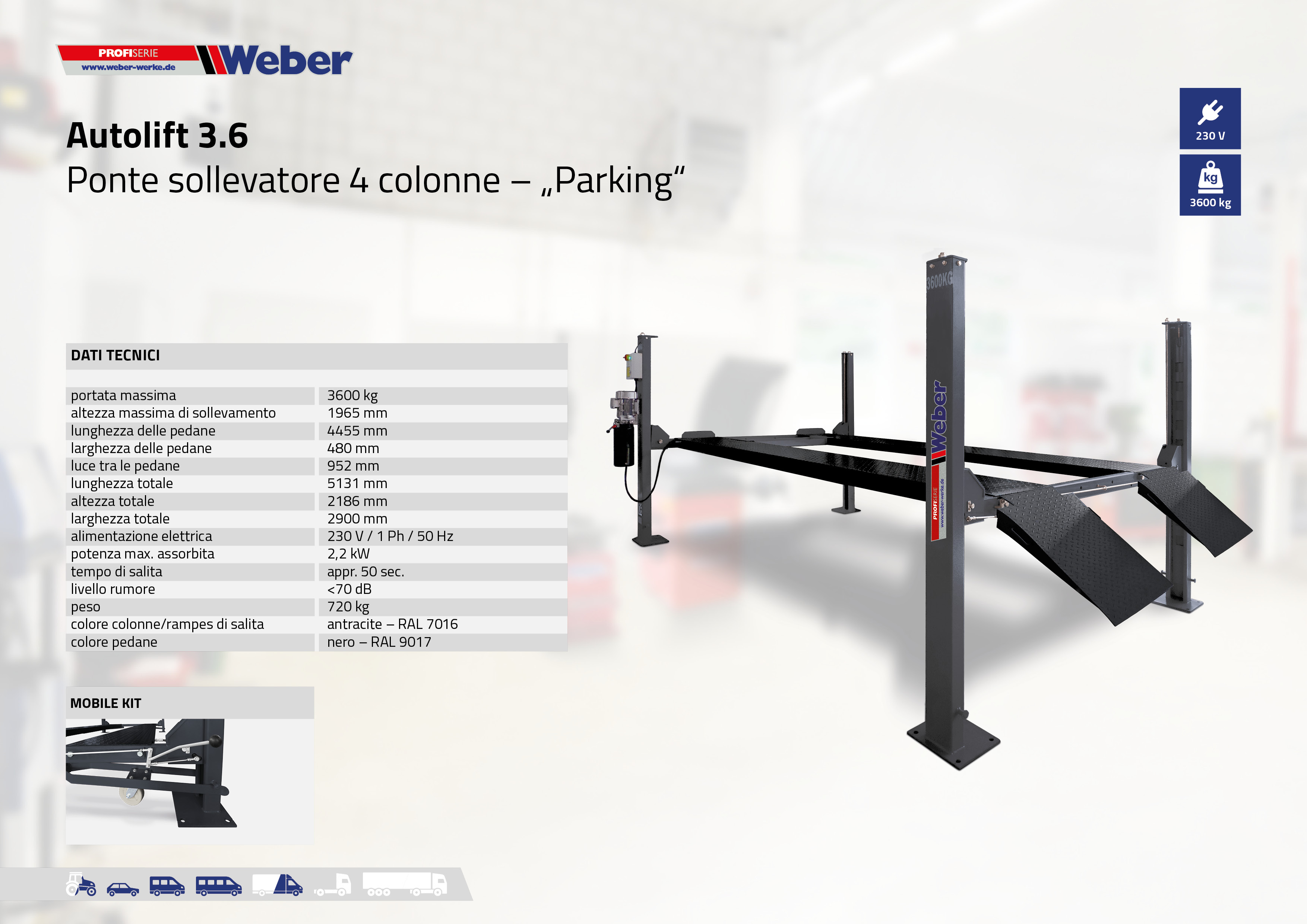 Ponte sollevatore a 4 colonne - „Parking“ Autolift 3.6