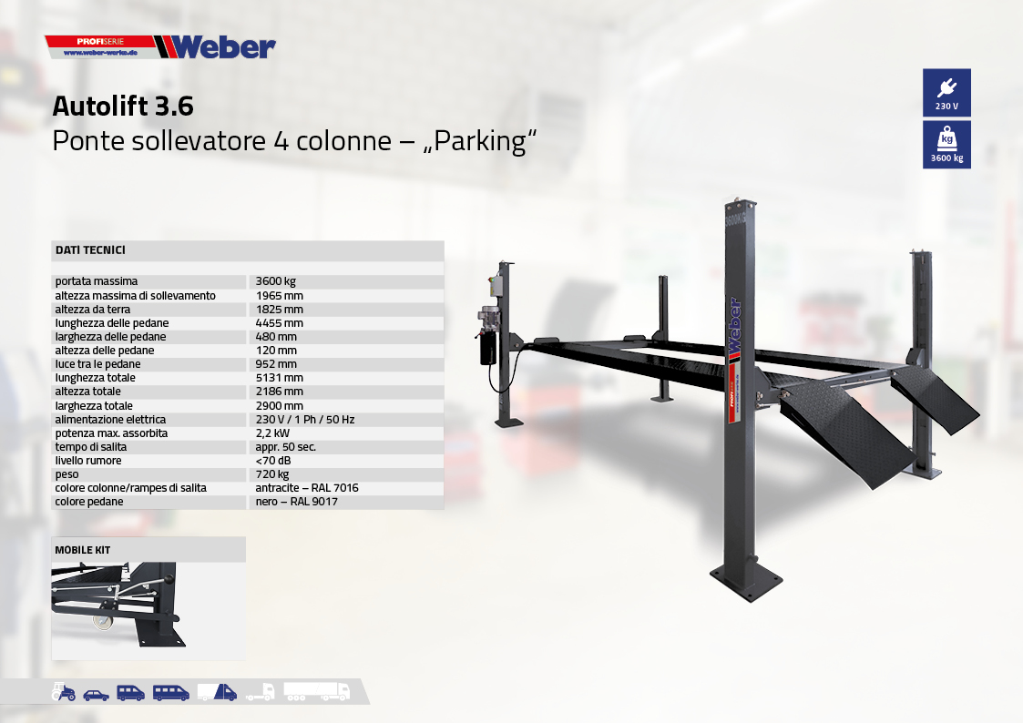 Ponte sollevatore a 4 colonne - „Parking“ Autolift 3.6