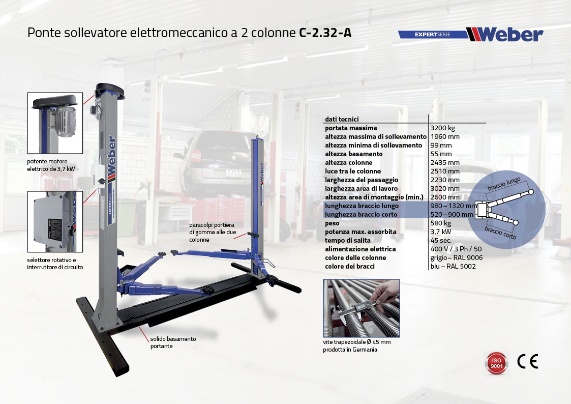 Ponte sollevatore elettromeccanico a 2 colonne Weber C-2.32-A
