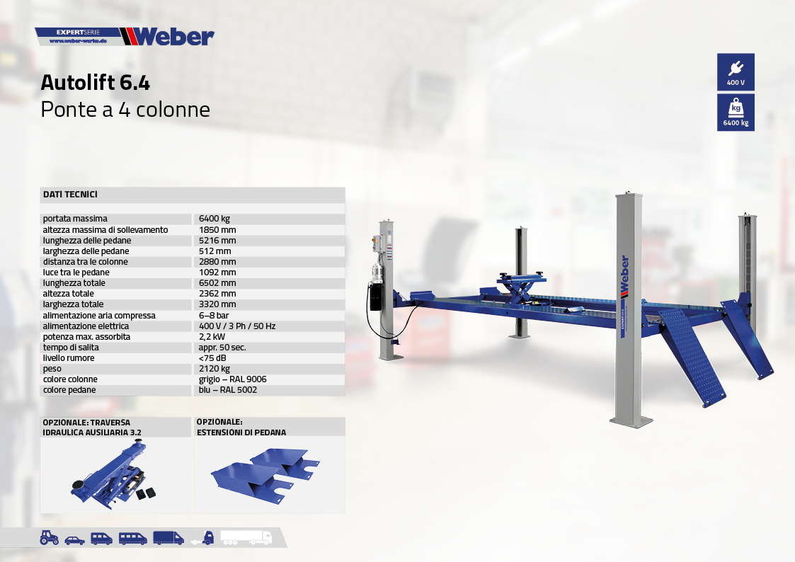 Ponte sollevatore a 4 colonne Weber Expert Serie Autolift 6.4