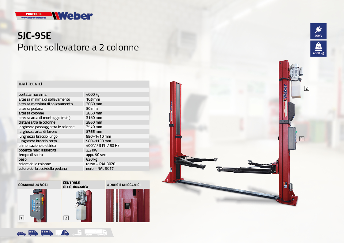 Ponte sollevatore elettroidraulico Weber Profi Serie SJC-9SE