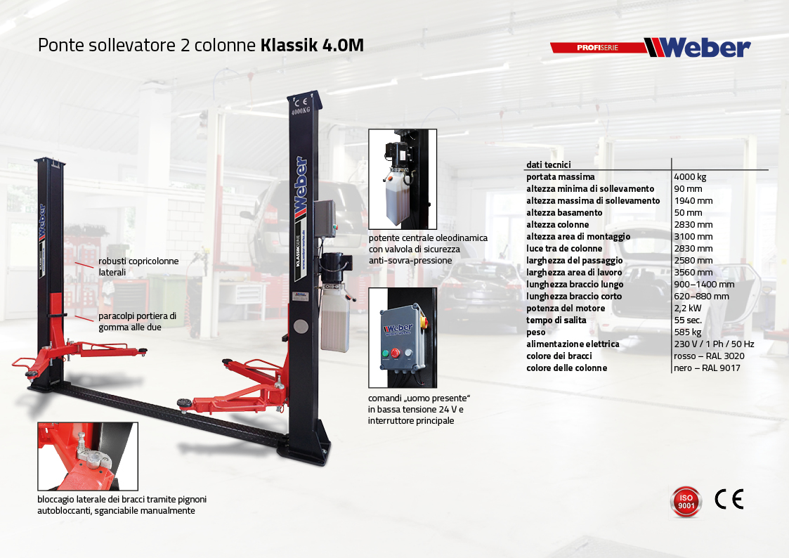 Ponte sollevatore elettroidraulico a 2 colonne Weber Klassik Serie 4.0M