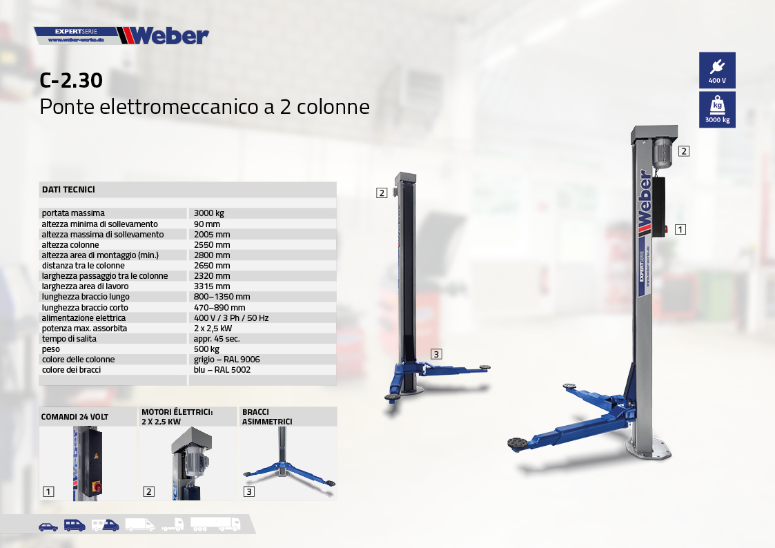 Ponte sollevatore elettromeccanico Weber Expert Serie a 2 colonne C-2.30
