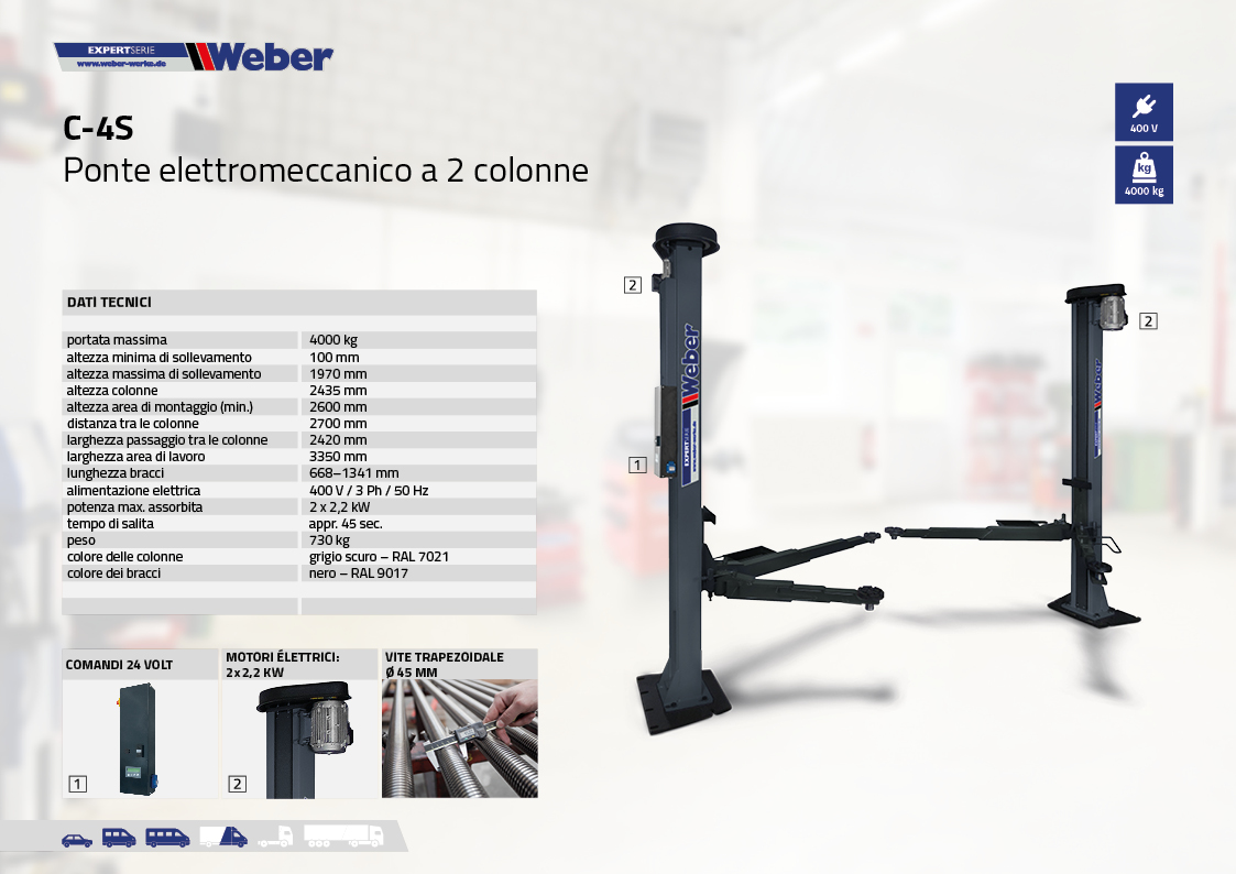 Ponte sollevatore elettromeccanico a 2 colonne C-4S