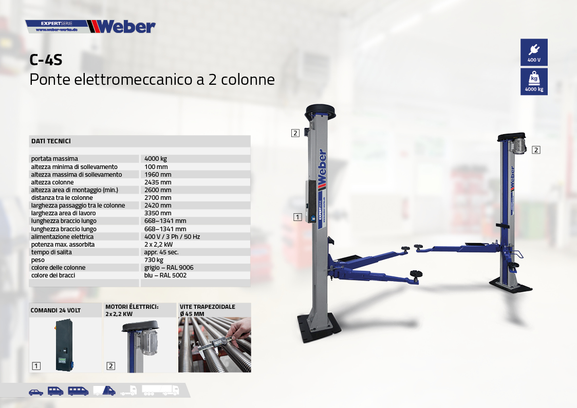 Ponte sollevatore elettromeccanico a 2 colonne C-4S