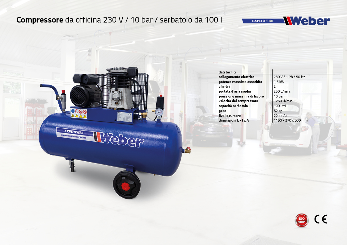Compressore da officina 230 V / 10 bar / serbatoio da 100 l