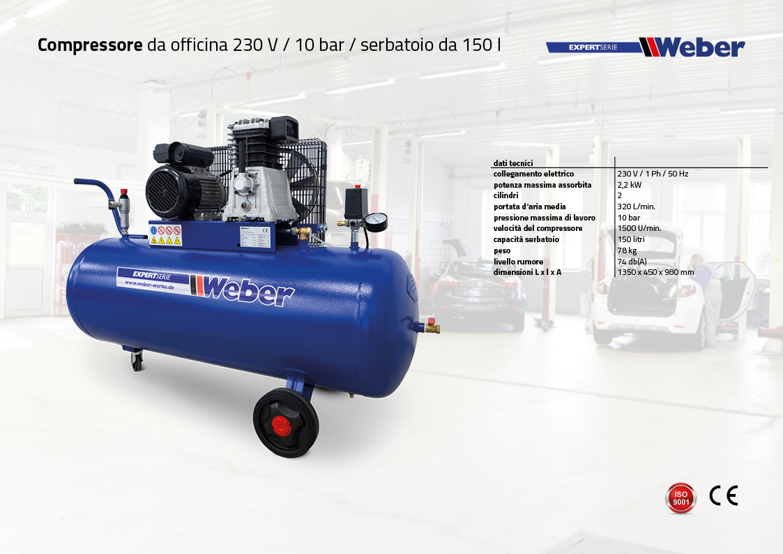 Compressore da officina 230 V / 10 bar / serbatoio da 150 l