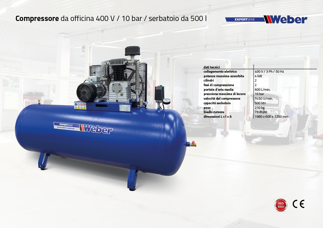 Compressore da officina 400 V / 10 bar / serbatoio da 500 l