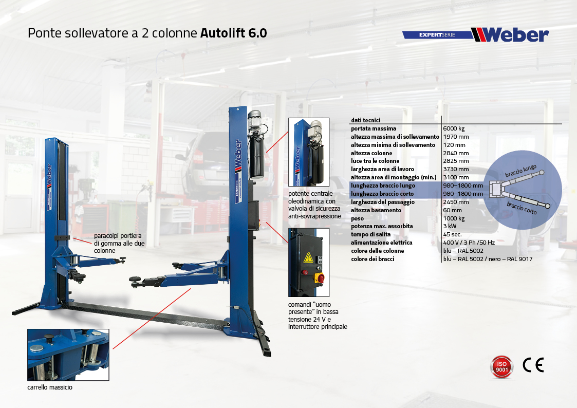Ponte sollevatore Weber Expert Serie elettroidraulico a 2 colonne Autolift 6.0