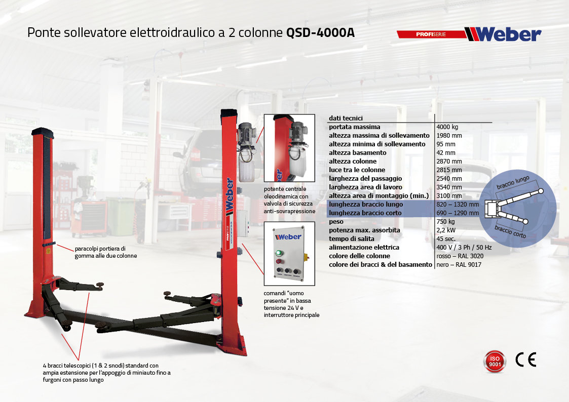 Ponte sollevatore elettroidraulico a 2 colonne Weber Profi Serie QSD-4000A
