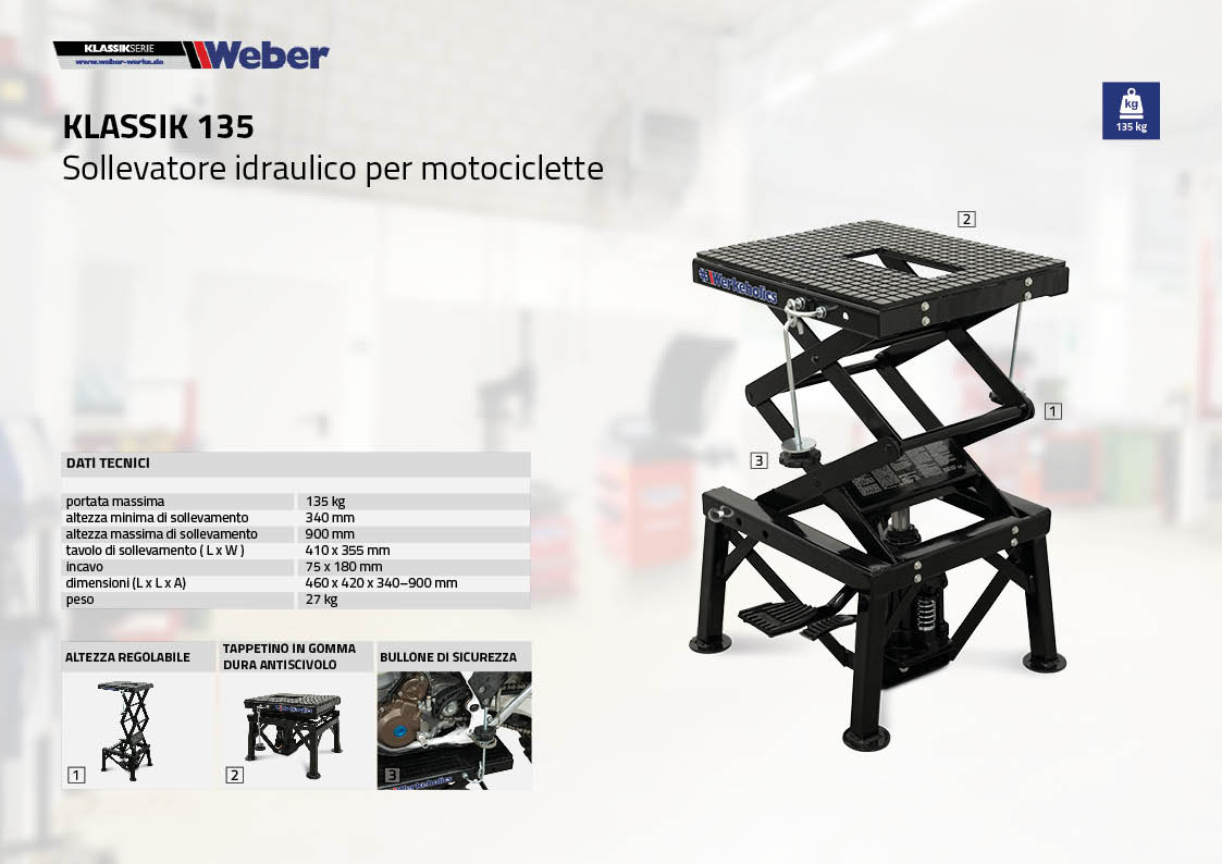 Sollevatore idraulico per motociclette Weber Klassik Serie – 135