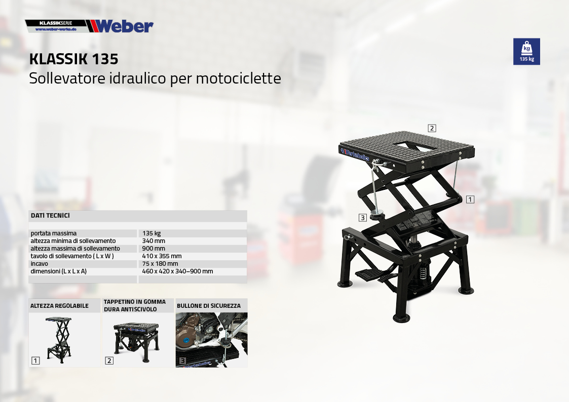 Sollevatore idraulico per motociclette Weber Klassik Serie – 135