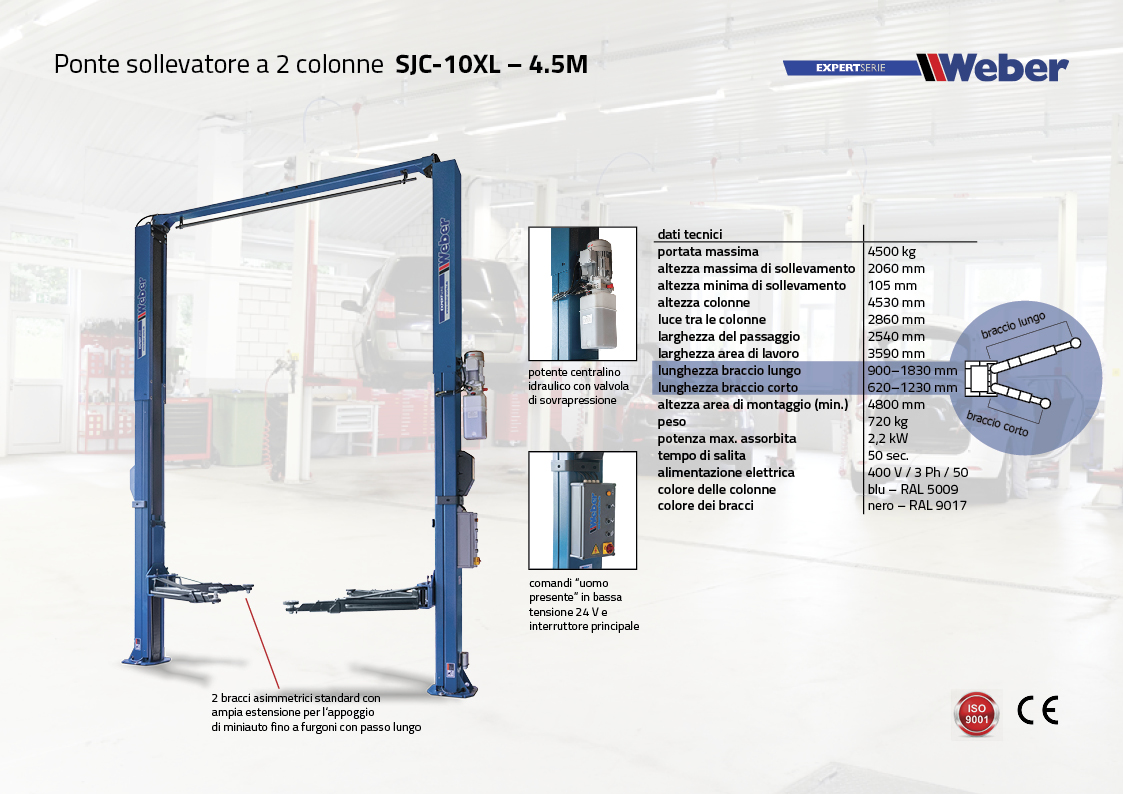 Ponte sollevatore a 2 colonne Weber Expert Serie SJC-10XL – 4.5M
