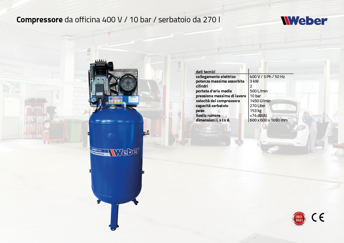 Compressore da officina 400 V / 10 bar / serbatoio da 270 l