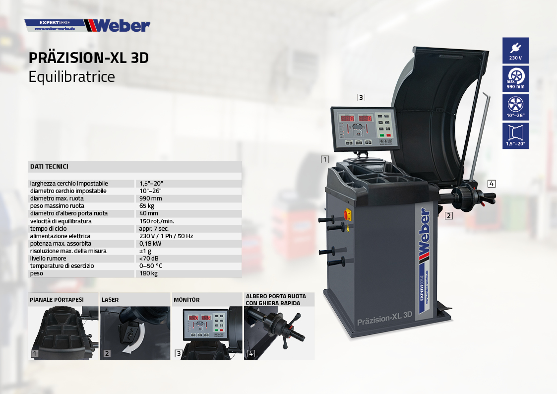 Equilibratrice per ruote di auto Weber Expert Serie Precision XL-3D