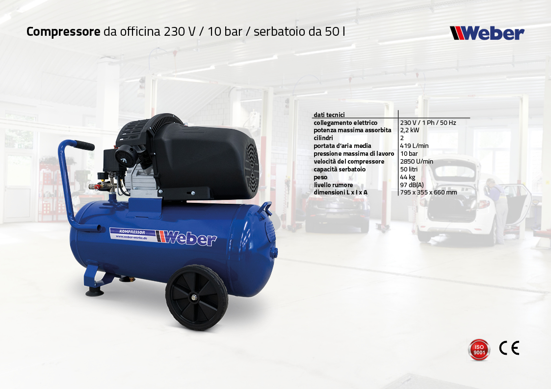 Compressore da officina 230 V / 10 bar / serbatoio da 50 l