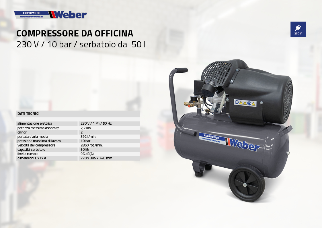 Compressore da officina 230 V / 10 bar / serbatoio da 50 l