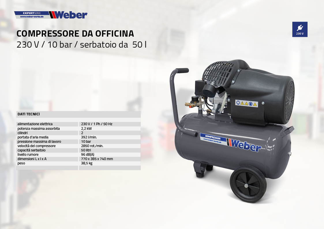 Compressore da officina 230 V / 10 bar / serbatoio da 50 l