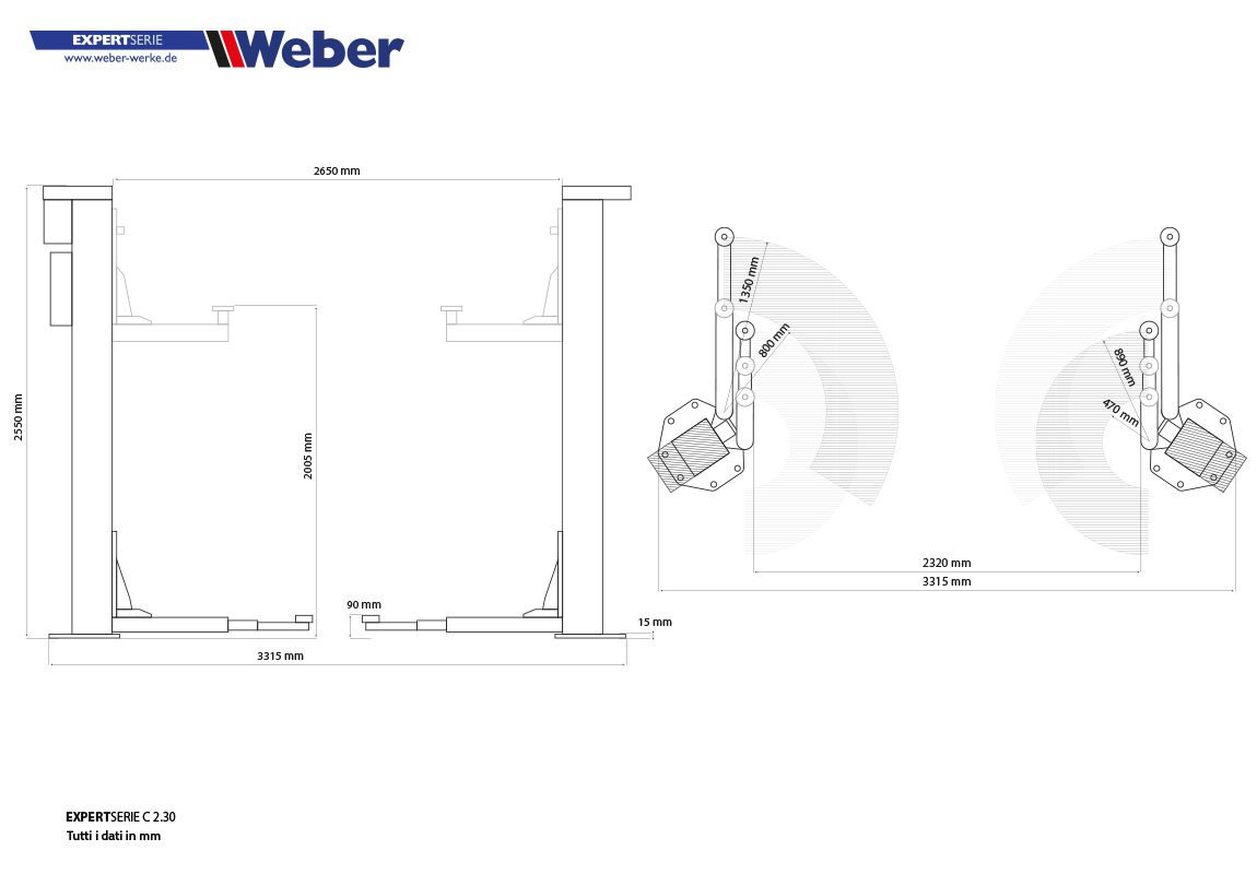 Ponte sollevatore elettromeccanico Weber Expert Serie a 2 colonne C-2.30