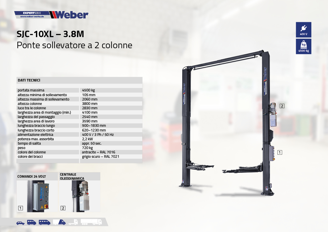 Ponte sollevatore a 2 colonne Weber Expert Serie SJC-10XL – 3.8M