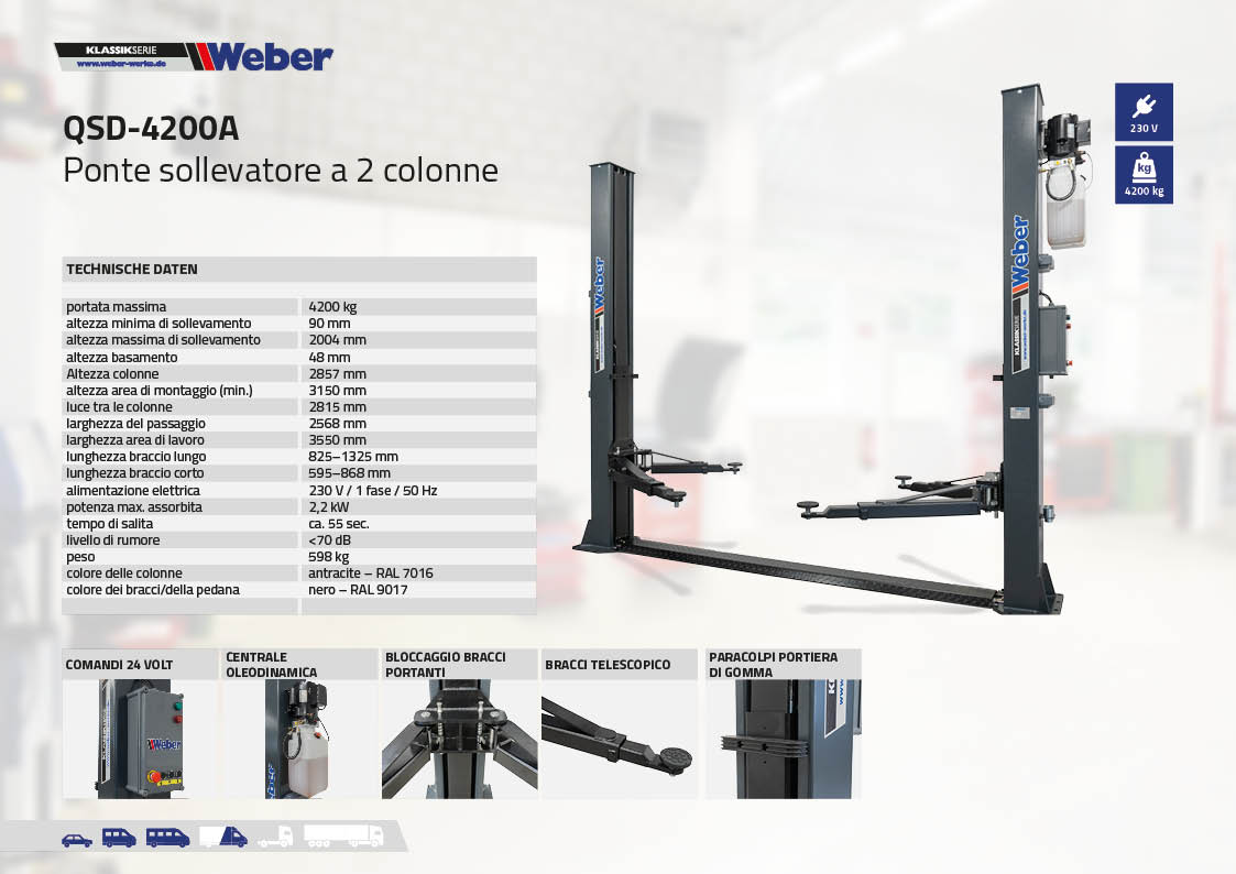 Ponte sollevatore elettroidraulico a 2 colonne Weber Klassik Serie QSD-4200A